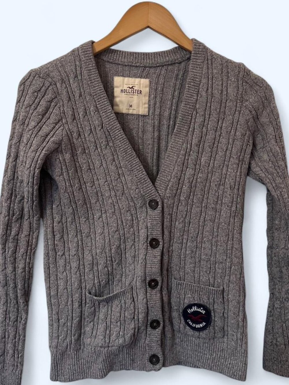 Vintage Y2K Hollister Cable Knit Cardigan Grey M Rabbit Fur Blend - Sz M